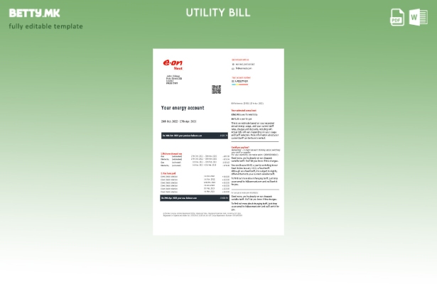 Модерен стил Обединетото Кралство Eon Шаблон верзија на сметки за комунални услу